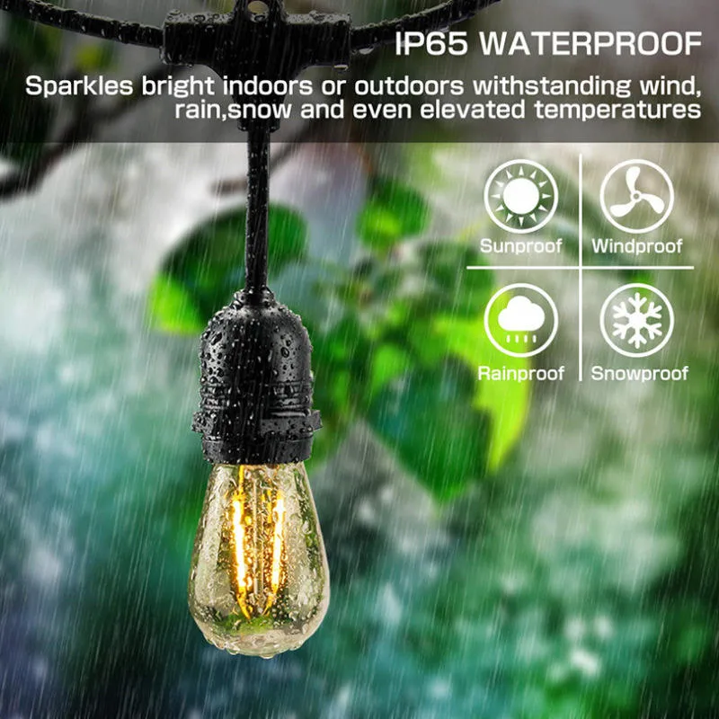 New Outdoor Solar Waterproof Garden Lights Decoration Vintage Edison Bulbs String Lights