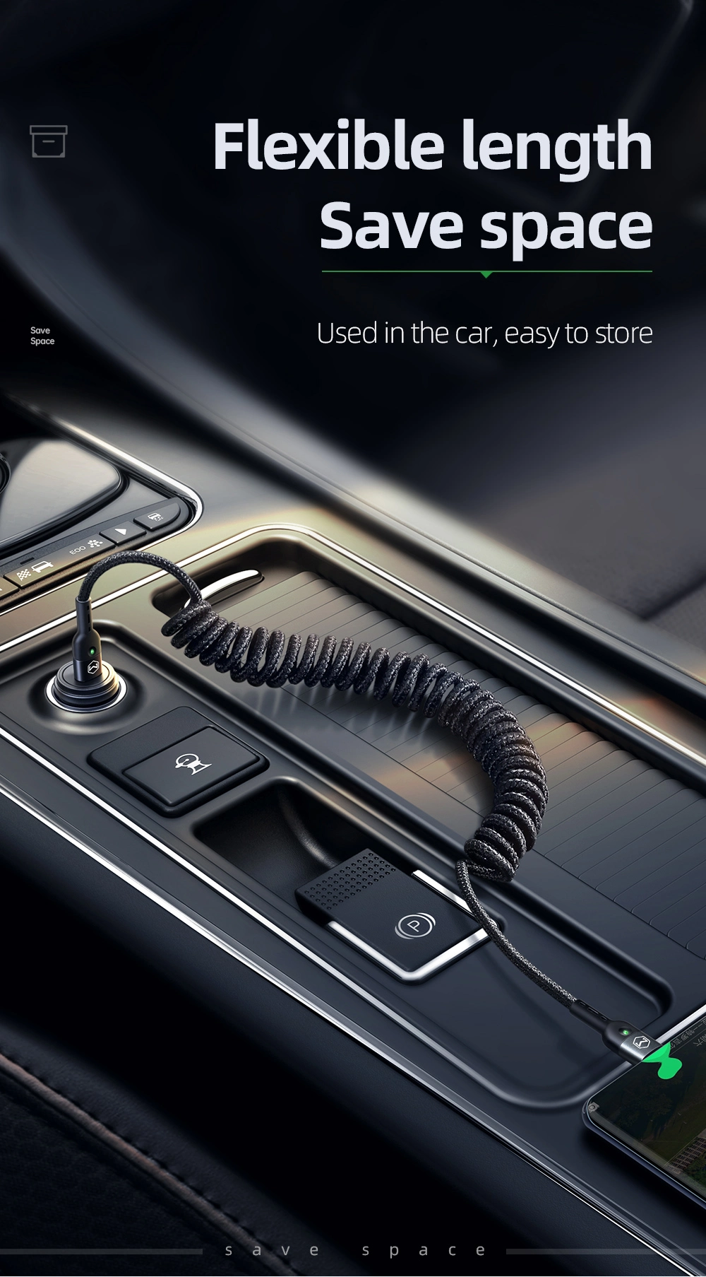 Mcdodo Retractable Car Spring USB C to USB Type-C Cable