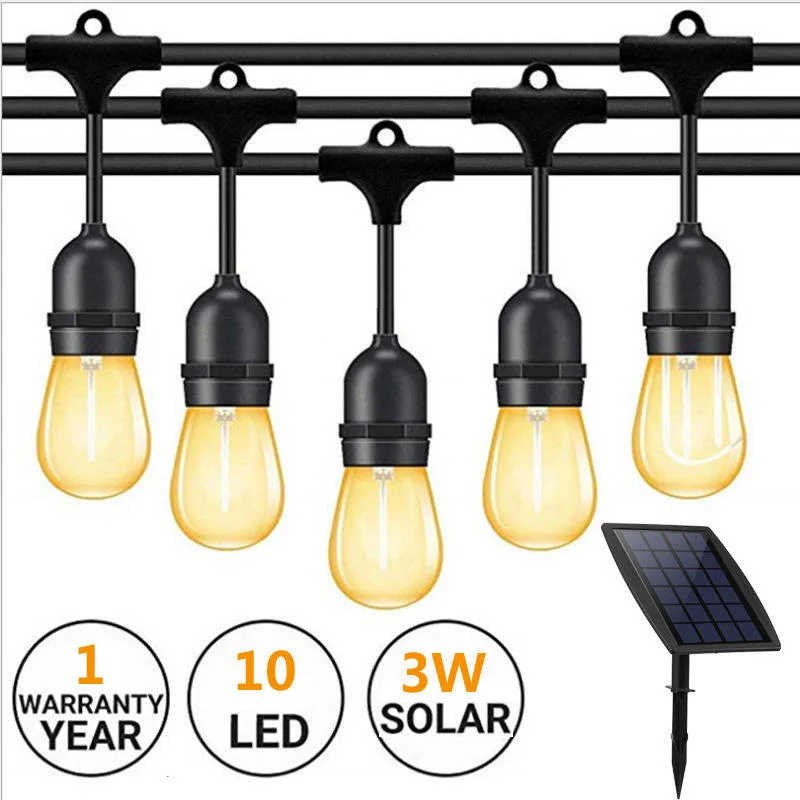 New Outdoor Solar Waterproof Garden Lights Decoration Vintage Edison Bulbs String Lights