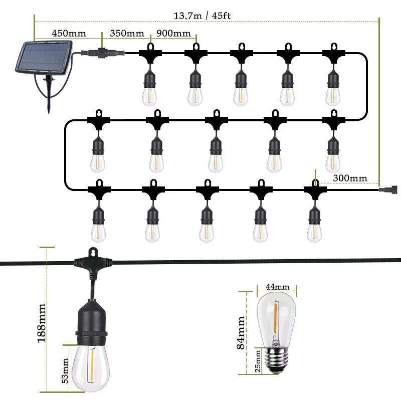 Outdoor String Lights with 23+2 Spare Shatterproof Waterproof LED G40 Globe Bulbs - Clear Plastic, 1W 60lm 2200K Warm Glow for Indoor Outdoor Decoration