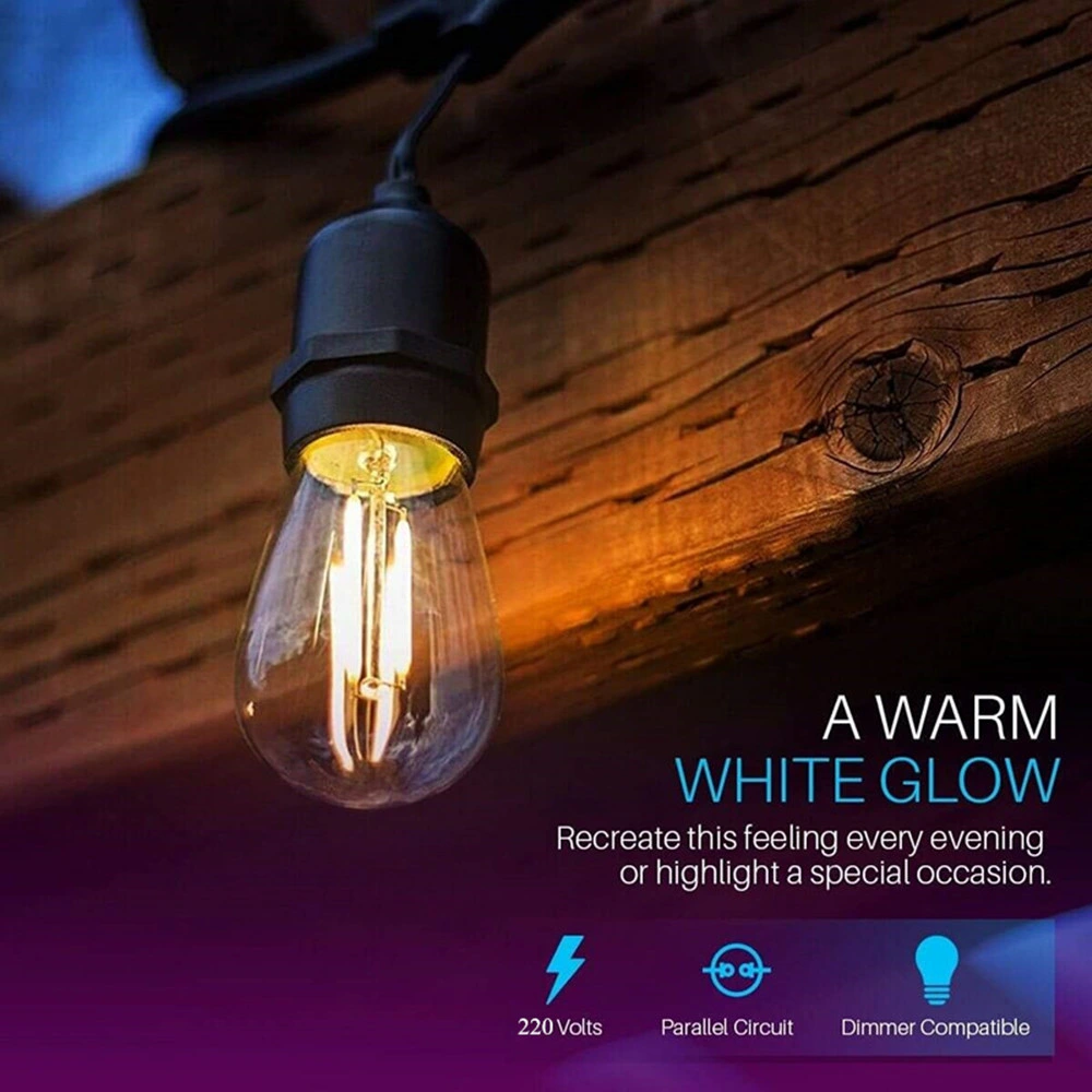 IP65 15m LED Waterproof E27 Warm LED Retro Edison Filament Bulb String Lights for Outdoor Street Garden Patio Holiday Lighting