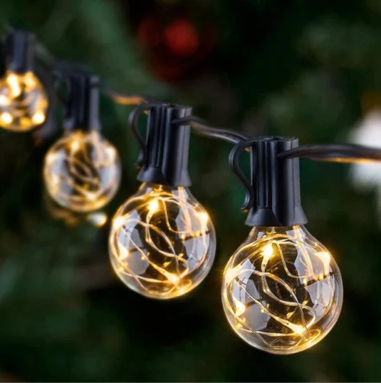Guirlande lumineuse solaire féerique télécommandée 20LED avec ampoules G40 pour décoration commerciale de Noël de jardin extérieur
